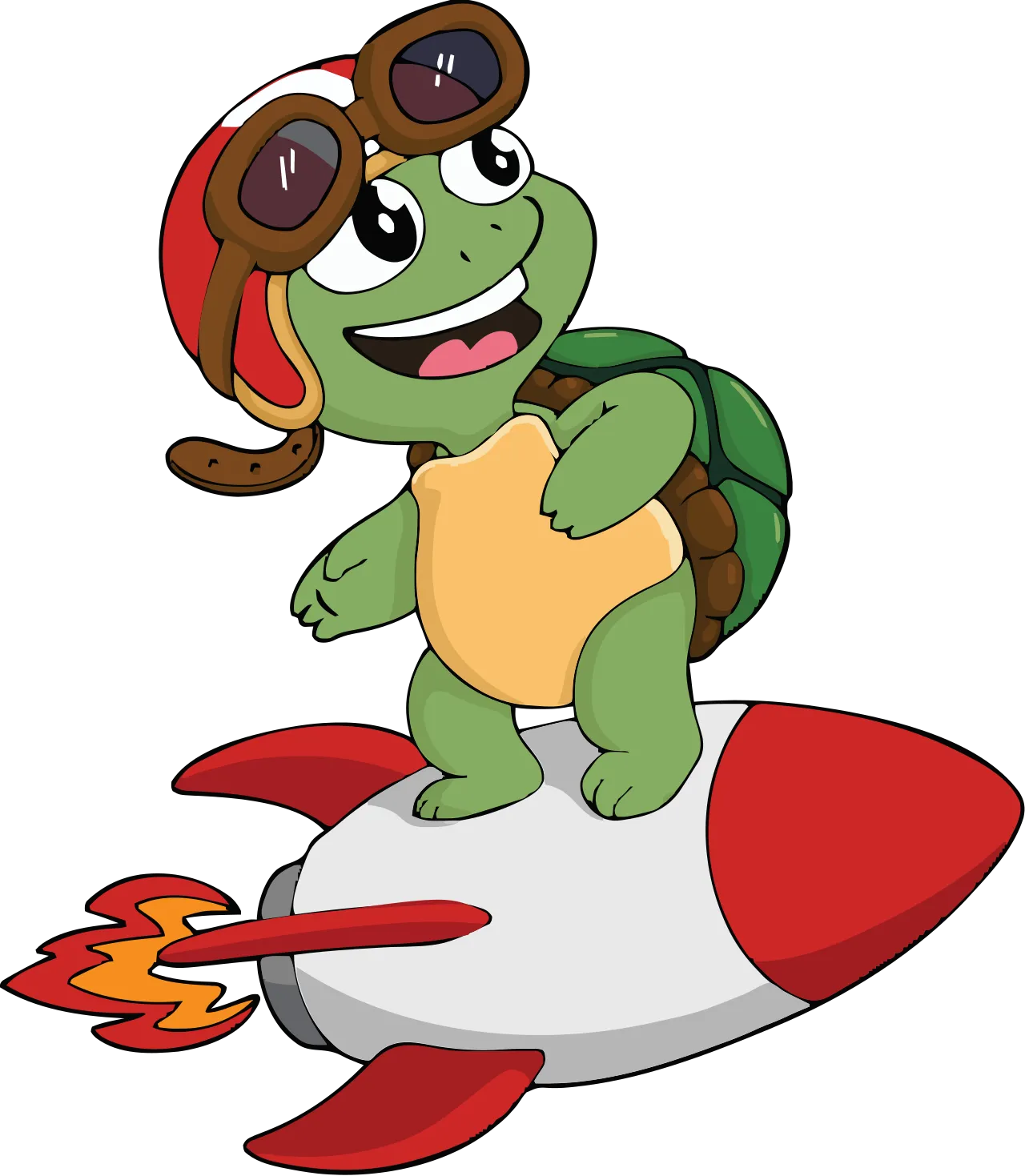 Node&#x27;s mascot, a turtle with an aviator hat and goggles, riding a rocket like a skateboard