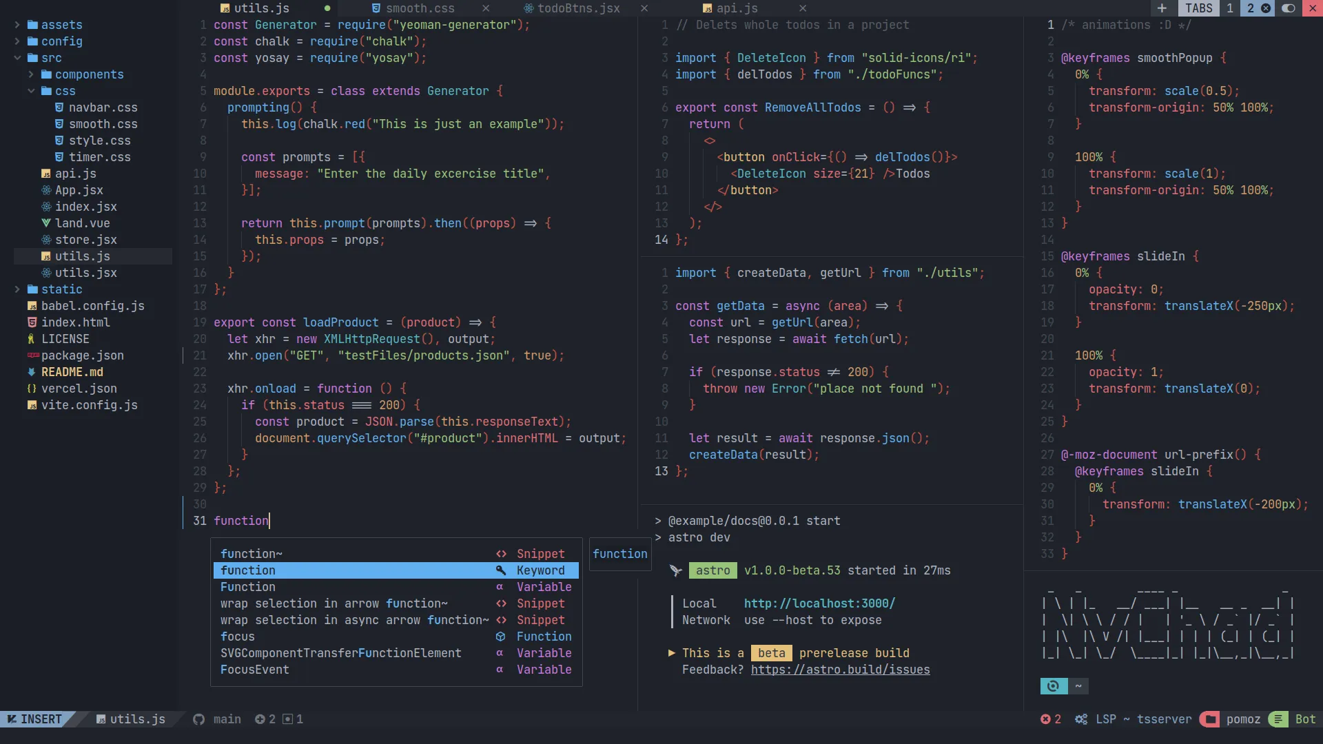 NVChad's default UI, editing a Typescript file
