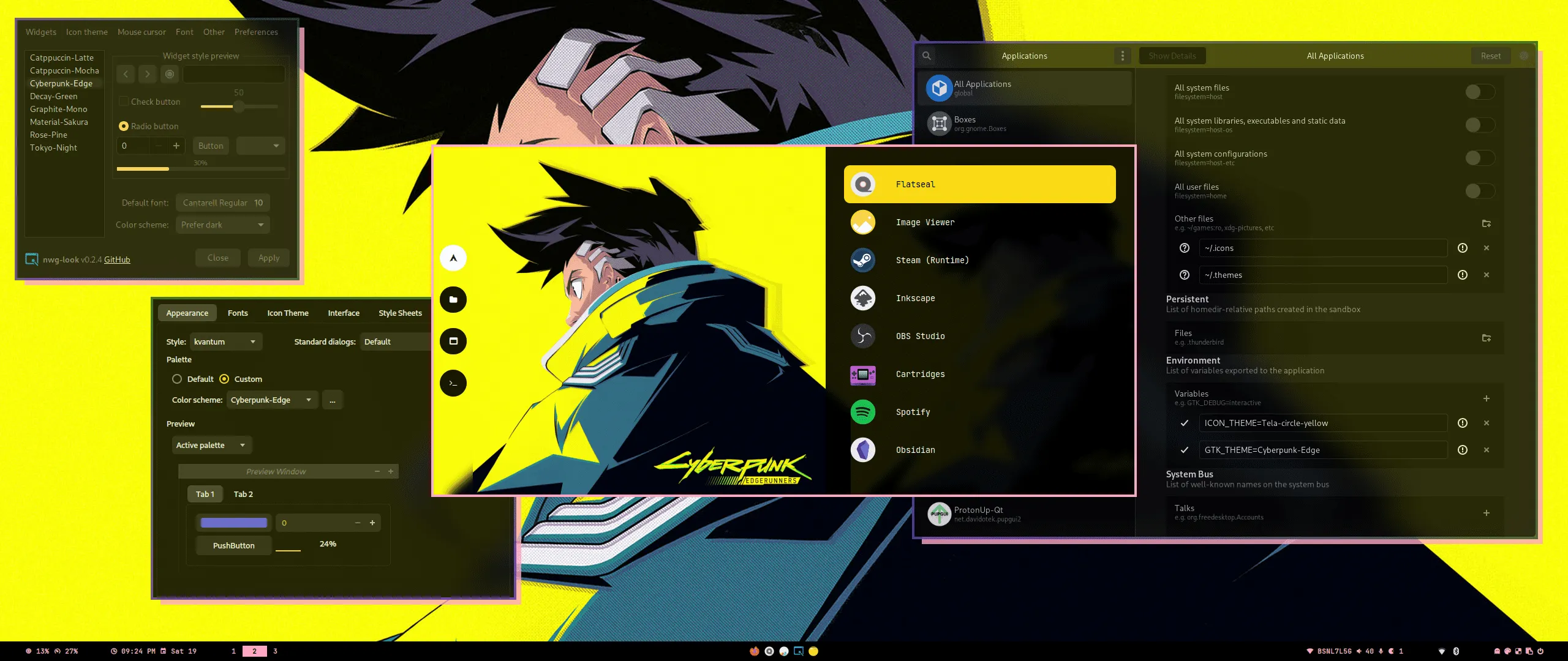 HyDE's desktop with the edge-runners theme applied